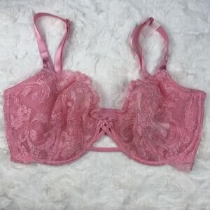 Victoria’s Secret Dream Angels Push Up Without Padding Bra Pink Lace Sheer 34DDD